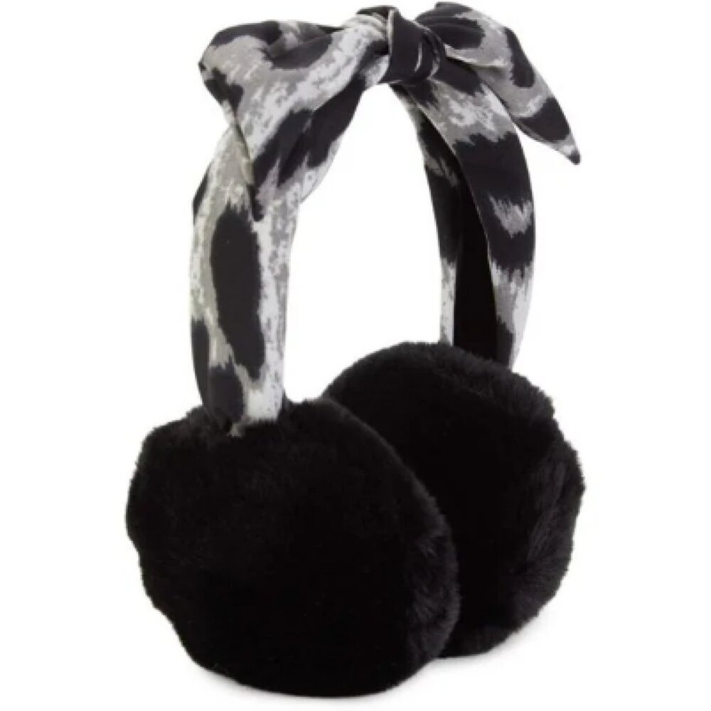 Vince Camuto Faux Fur Earmuffs Black Leopard Knotted-Band